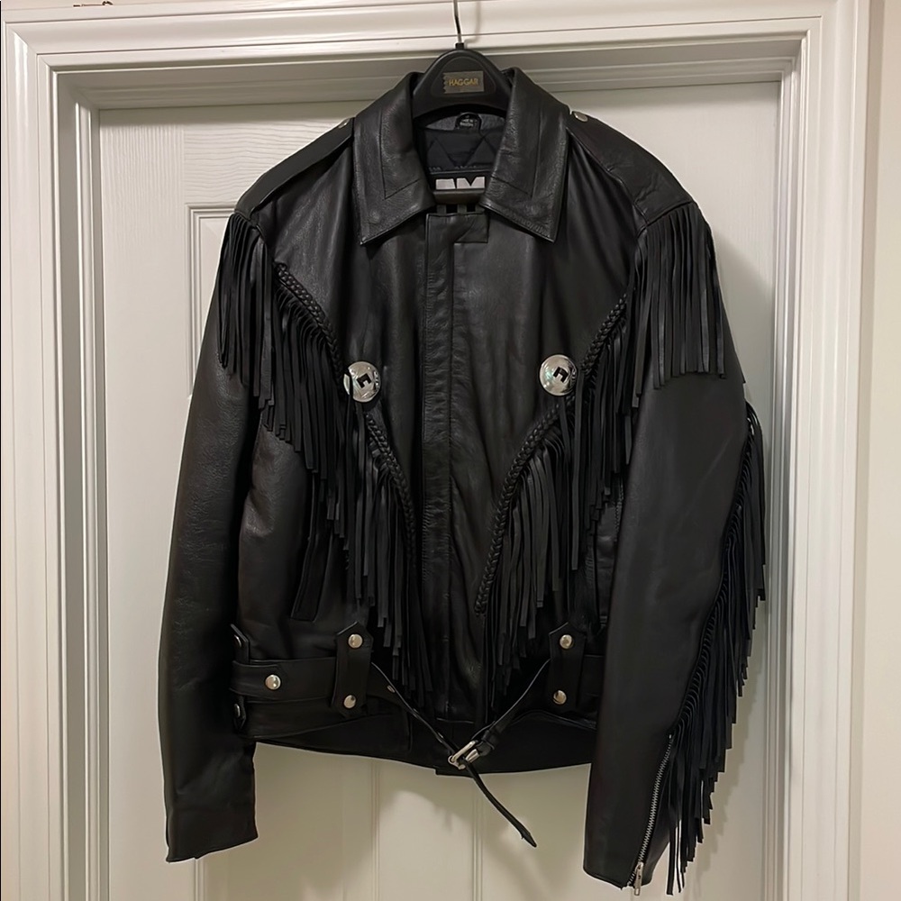 Black Leather Fringe Jacket-FMC